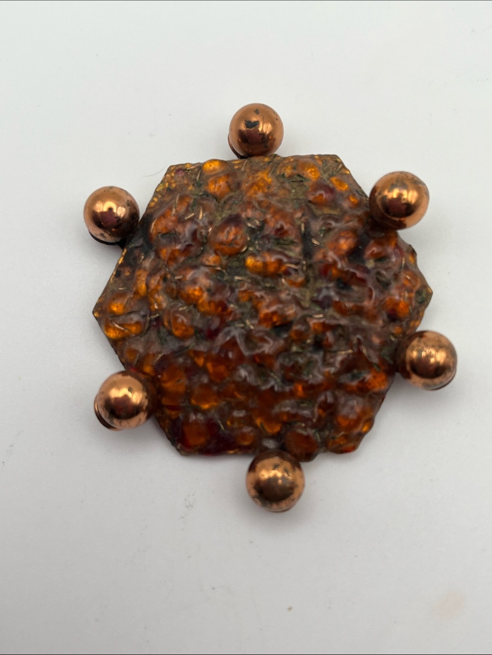 Matisse Renoir Enameled Copper "Geo" Hexagonal Brooch Pin